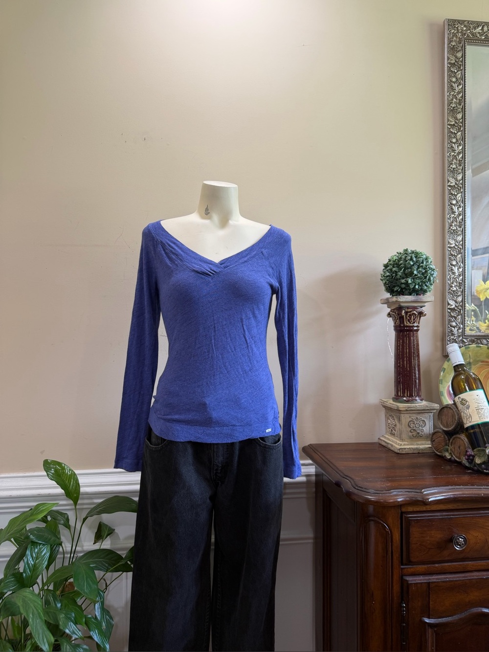 Alo Blue Long-Sleeve V-Neck Women's Top